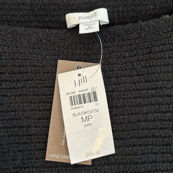 J.Jill purejill black hand embroidered crewneck long sleeve crop style sweater - Picture 6 of 8